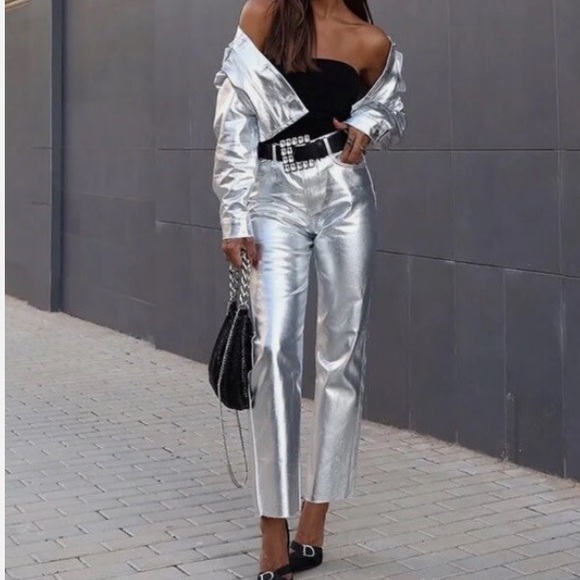 Zara woman’s Silver Wide Leg Pants - Picture 5 of 13